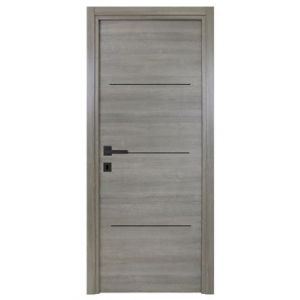 Bloc-porte Triaconta gris clair insert noir H.204 x l.83 cm, poussant droit