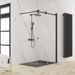 Porte de douche coulissante l.160 x H.200, verre transparent, profil&eacute; noir, Schulte MasterClass