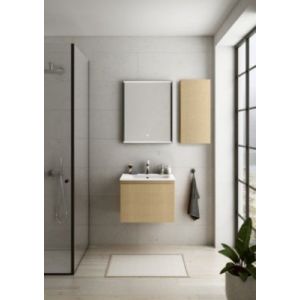 Meuble vasque suspendu plaqué chêne miel strié l.60 cm + plan vasque blanc mat résine, Pura+