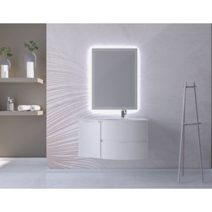 Ensemble Vague L.104 cm meuble sous vasque blanc mat à suspendre + complément gauche + plan vasque résine blanc