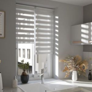 Store enrouleur jour / nuit sans per&ccedil;age Elin 2 blanc cass&eacute; l.40 x H.140cm Goodhome