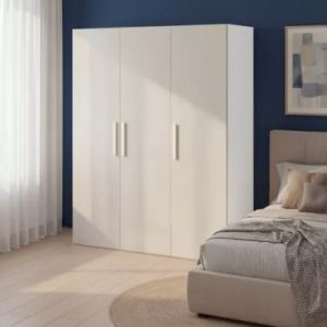 Armoire penderie 3 portes battantes beige cachemire et blanc GoodHome Atomia H. 187 x L. 150 x P. 58 cm