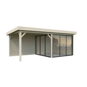 Abri / Studio de jardin Palmako Lenna "Set 405" bois naturel ép.28 mmsurface totale 10,1m² + pergola 10,1m²