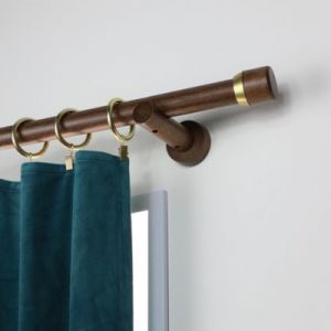 Support tige ouvert tringle &agrave; rideau bois de h&ecirc;tre ch&ecirc;ne fonc&eacute; &Oslash;28mm L.80mm Mobois