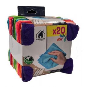 Lot 20 lavettes microfibre Eléphant l.30 x L.30cm multicolore