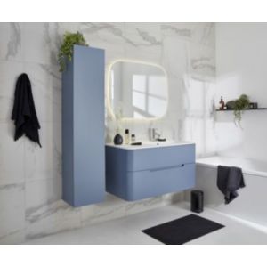Meuble meuble sous vasque bleu mat l.104 cm + plan vasque à droite blanc mat Alba