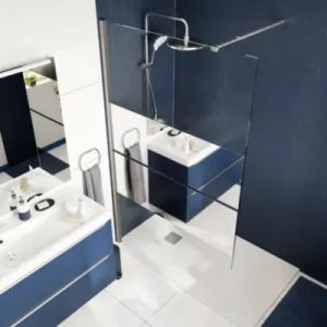 Paroi de douche à l'italienne fixe l.80 x H.195 cm, bandes miroir, profilés alu chrome, GoodHome Ledava
