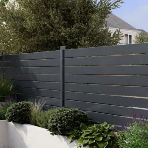 Lame de cl&ocirc;ture ajour&eacute;es aluminium gris fonc&eacute; Neva Klikstrom L.179,1 x H.13,5 cm, &eacute;p.21 mm