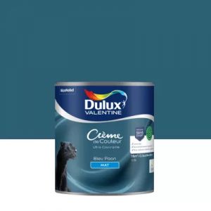 Peinture murs, plafonds, boiseries et radiateurs bleu paon mat Dulux Valentine Cr&egrave;me de couleur 0.5 L