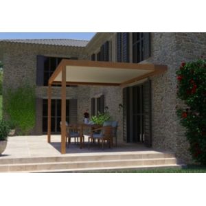 Pergola bioclimatique adossée manuelle Salto Alumin'home aluminium aspect bois - 3 x 4 m