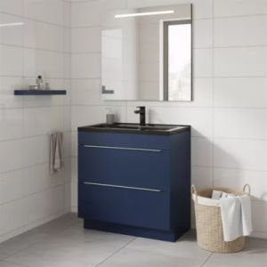 Meuble vasque &agrave; poser bleu nuit mat l.80 cm Imandra + plan vasque noir c&eacute;ramique Nira, GoodHome