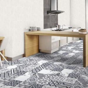 Carrelage sol et mur effet carreaux de ciment tons gris L.45 x l.45 cm x &eacute;p. 8,5 mm, Delicati