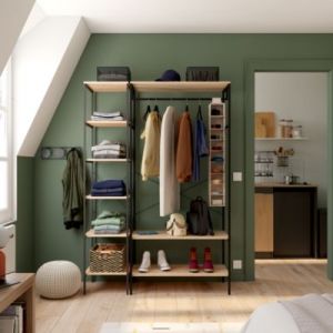 Penderie 2 étagères style industriel Napari bois et métal H. 190 x L. 90 cm