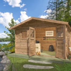 Abri de jardin Klikstrom Taman bois trait&eacute; autoclave marron &eacute;p.34 mm surface totale 14.12m&sup2;