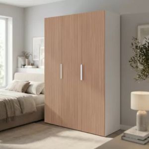 Armoire penderie 3 portes battantes effet ch&ecirc;ne chaud et blanc GoodHome Atomia H. 225 x L. 150 x P. 58 cm