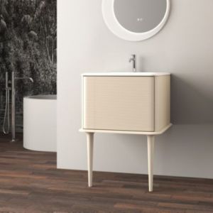 Meuble sous-vasque à suspendre l.61 cm avec plan vasque résine et pieds H.43 cm, beige coton, Idra