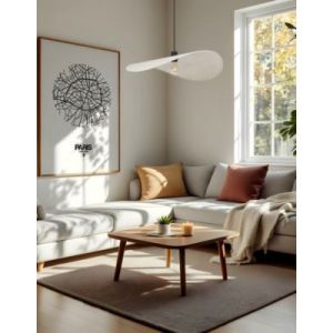 Suspension en lin E27 40W beige Ø60cm Wave Seynave