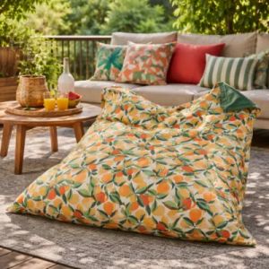 Maxi coussin d&eacute;perlant int&eacute;rieur / ext&eacute;rieur imprim&eacute; oranges 140 x 120 cm