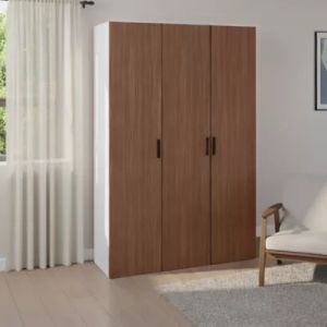 Armoire penderie 3 portes battantes effet noyer et blanc GoodHome Atomia H. 225 x L. 150 x P. 58 cm