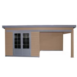 Abri de jardin Green Outside en composite marron monopente surface totale 18,5m&sup2; + kit anti-temp&ecirc;te