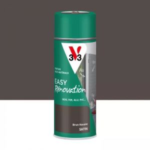 Bombe de peinture ext&eacute;rieure bois, fer, plastique marron brun havane satin V33 Easy R&eacute;novation 400 ml