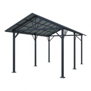 Carport en aluminium L. 3,1 x H.2,8 x P.5m gris avec toit double pentes Klikstrom