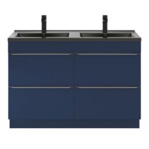 Meuble vasque &agrave; poser bleu nuit mat l.120 cm Imandra + plan vasque noir c&eacute;ramique Nira, GoodHome