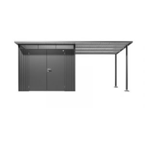 Auvent Biohort en acier galvanis&eacute; gris pour abris de jardin AvantGarde A4 A8 GF