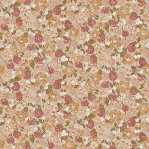 Papier peint vinyle intiss&eacute; Cuisines & Bains Lutece mat et satin&eacute; fruits, fleurs rouge, ocre, taupe l.1005 x l.53 cm