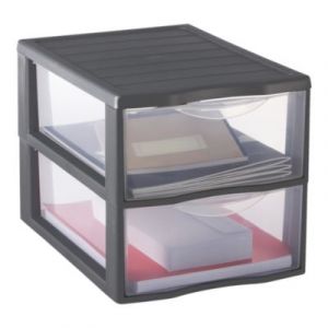 Tour en plastique 2 tiroirs Kontor gris H. 25,5 x L. 26 x P. 37 cm