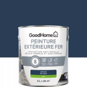 Peinture fer ext&eacute;rieur anti-rouille bleu narbonne satin GoodHome 2 L