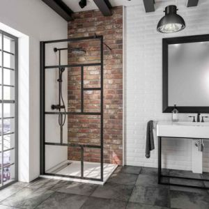 Paroi de douche fixe &agrave; l'italienne l.120xH.200cm, Walk In verri&egrave;re atelier, verre transparent anticalcaire 6mm, profil&eacute; noir mat, Schulte NewStyle