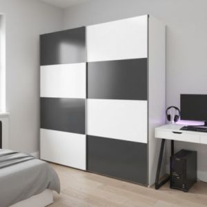 Armoire penderie portes coulissantes blanches brillantes et anthracite brillant GoodHome Atomia H. 225 x L. 200 x P. 63,5 cm