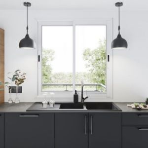 Fenêtre 2 vantaux coulissante double vitrage GoodHome en aluminium blanc l.103 x H.77 cm
