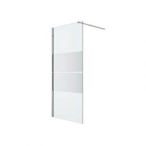 Paroi de douche à l'italienne fixe l.90 x H.195 cm, bandes miroir, profilés alu chrome, GoodHome Ledava