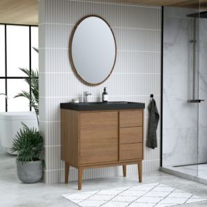 Ensemble meuble sous vasque placage bois Kabayan + plan vasque r&eacute;sine noir Mila l.80 cm