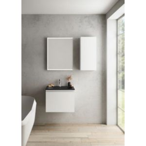 Meuble vasque suspendu blanc mat l.60 cm + plan vasque noir mat résine, Pura+