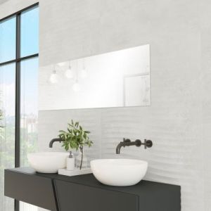 Fa&iuml;ence murale effet b&eacute;ton gris clair mat d&eacute;cor vague L.90 x l.30 cm x &eacute;p.10,5 mm, Baldocer Unik