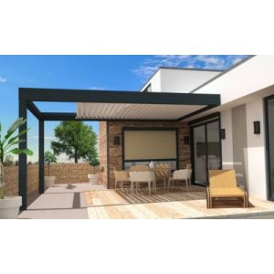 Pergola bioclimatique rétractable adossée aluminium gris et blanc Kokoon 5 - 3 x 5,21m Sunstyl