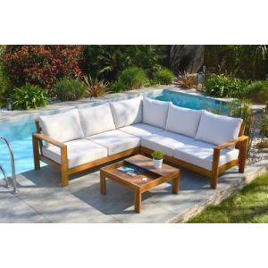 Salon de jardin bas Majorque aluminium effet bois DCB Garden 5 personnes