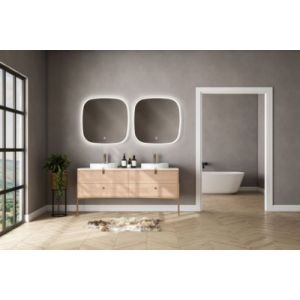 Miroir salle de bains éclairant à LED cadre doré carré l.80 x H.80 x P.4 cm, anti-buée, MPGlass Céleste