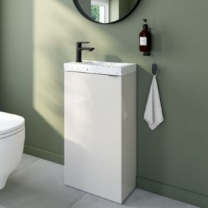 Meuble lave-mains à poser blanc brillant l.44 cm Imandra + plan vasque terrazzo, GoodHome
