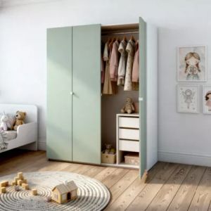 Armoire penderie 3 portes battantes vert agave et blanc GoodHome Atomia H. 225 x L. 150 x P. 58 cm