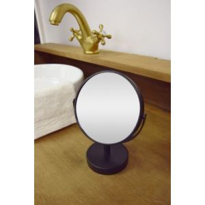 Miroir de salle de bains grossissant, rond, à poser, en métal noir