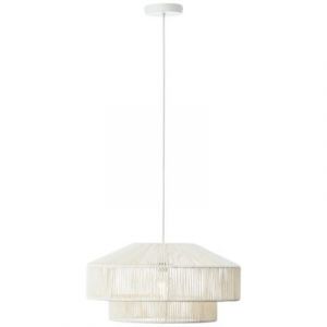 Suspension ronde Pipa m&eacute;tal et papier blanc ⌀50 x H.150cm IP20 E27 20W Brilliant