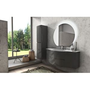 Meuble sous vasque gris anthracite Vague 138 cm + complément gauche et droit + plan vasque en verre