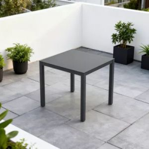 Table de jardin carr&eacute; aluminium et verre gris mat L 90 x l 90 x H 75 cm Faro