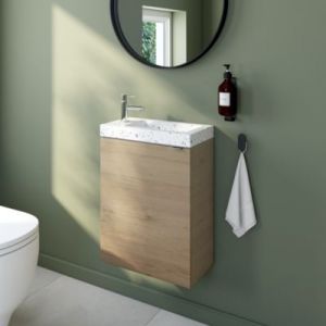 Meuble lave-mains à poser effet chêne l.44 cm Imandra + plan vasque terrazzo, GoodHome