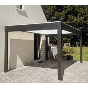 Pergola bioclimatique autoportante motoris&eacute;e Actual aluminium noir RAL 2100 - 5 x 4 m Green Outside avec LED int&eacute;gr&eacute;s