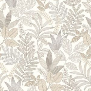 Papier peint vinyle intiss&eacute; Allure Lutece mat et satin&eacute; feuilles beige, marron, taupe l.1005 x l.53 cm